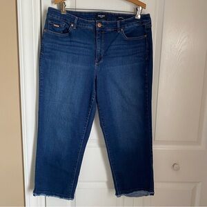 Nine West Dark Wash Chrystie Jean Capri Frayed Hem 16 Summer Casual Classic